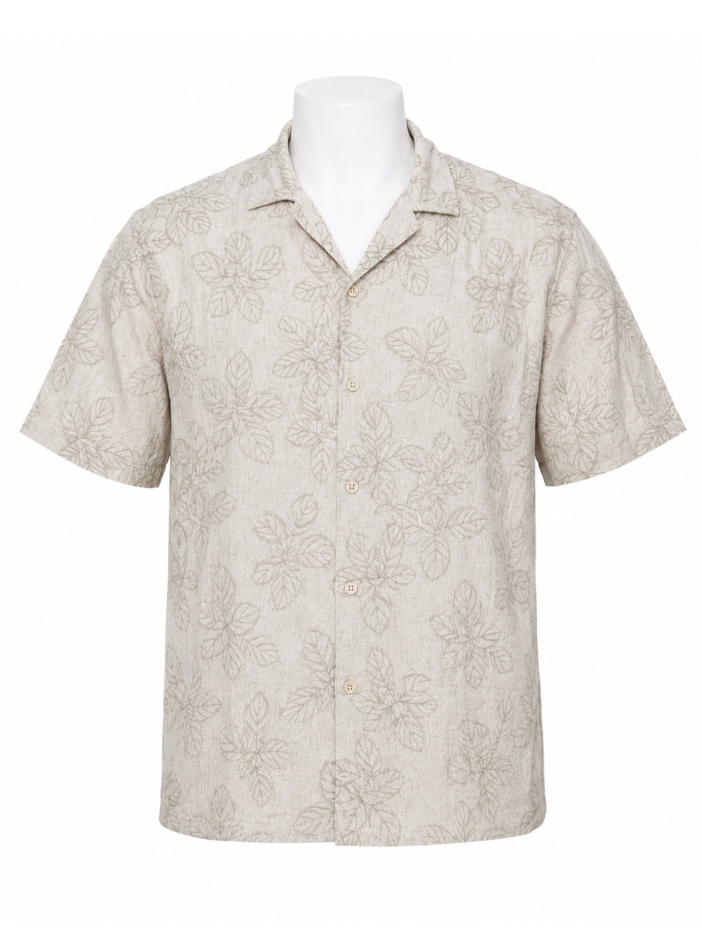 Size M Folk Men’s Marco Embroidered Linen Blend Camp Collar Shirt Stone NWT